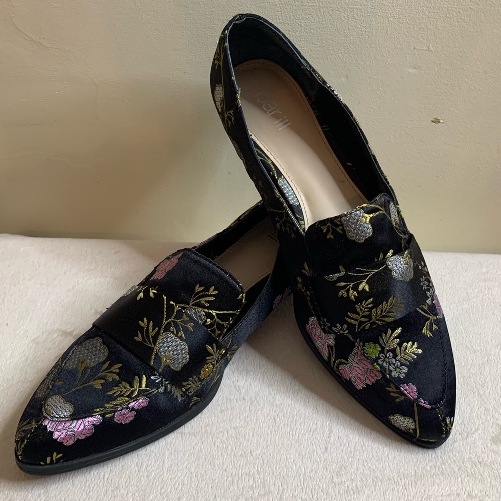Bar III Involve2 Floral Satin Almond Toe Loafer Flats Black Multi Size 8